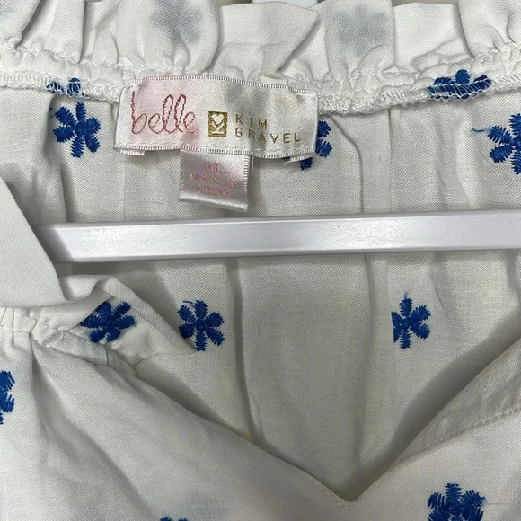Belle Kim Gravel Floral Embroidered Eyelet Ruffled Neck Blouse size xl - Picture 5 of 16